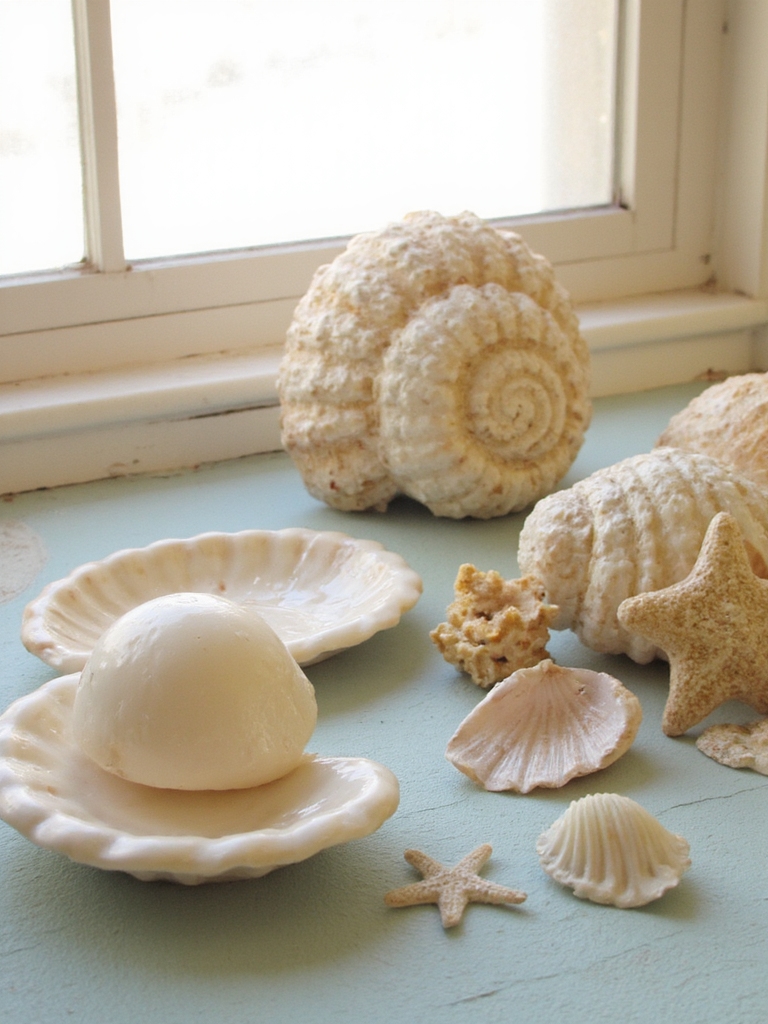 accessoires de salle de bain avec coquillages