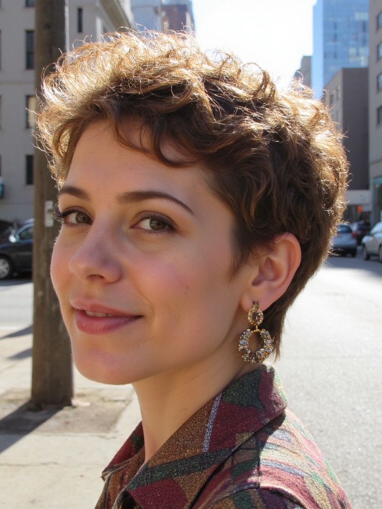 coupe pixie bouclée et volumineuse