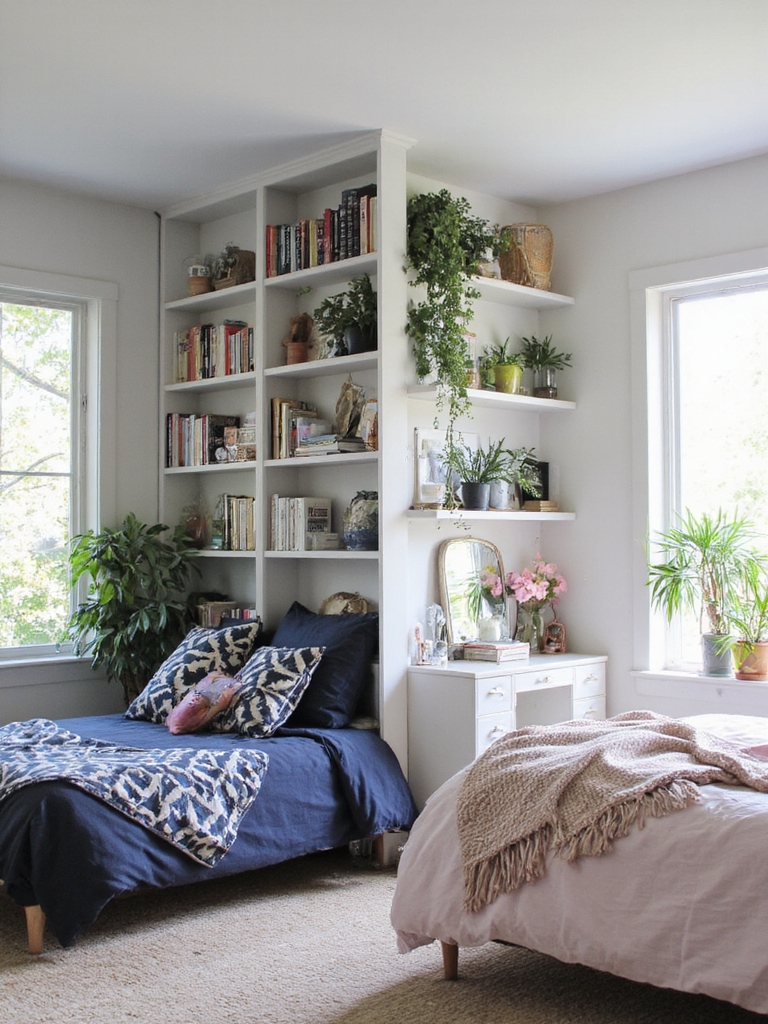 espace divisé avec étagère à livres