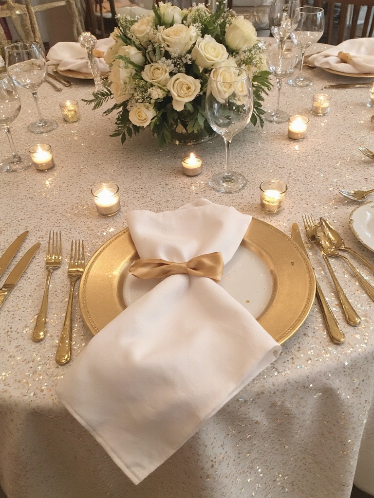 nappes élégantes en paillettes dorées