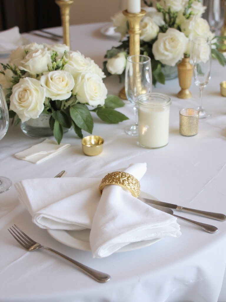 serviettes blanches élégantes or