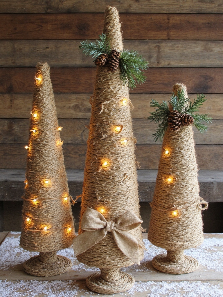 idées d'arbres de Noël enroulés de jute