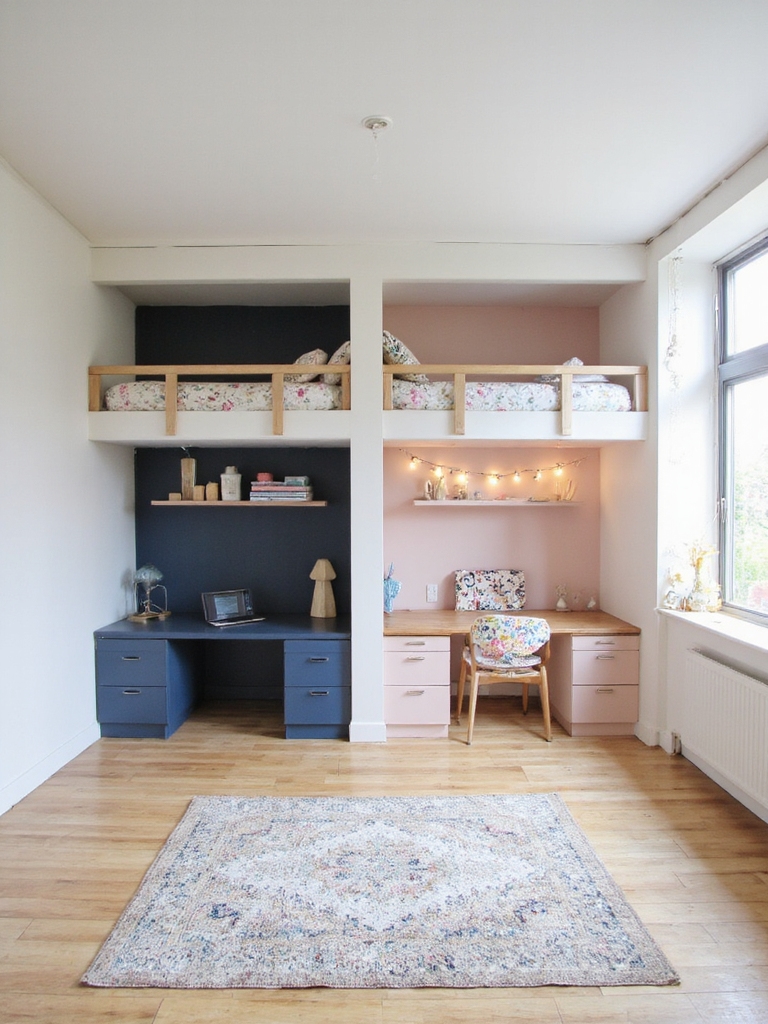 lits superposés avec espace de travail