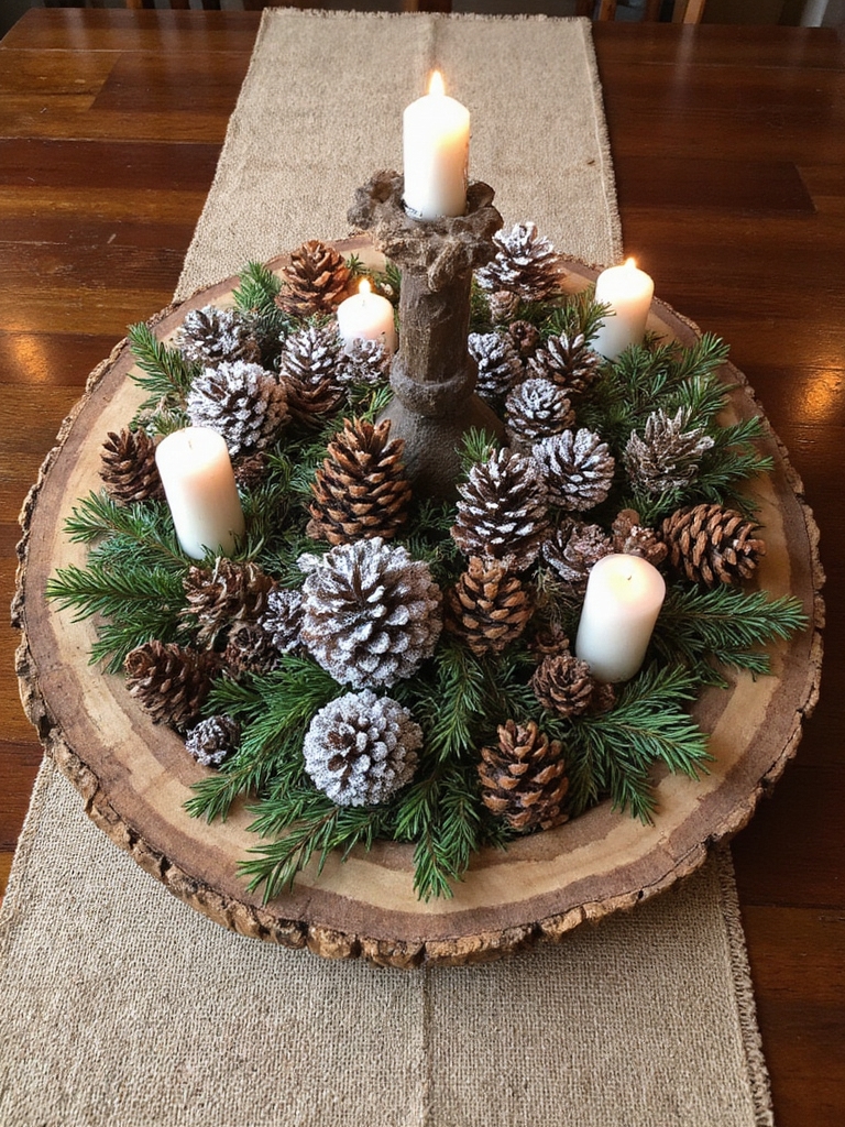 centrepieces de table en cônes de pin