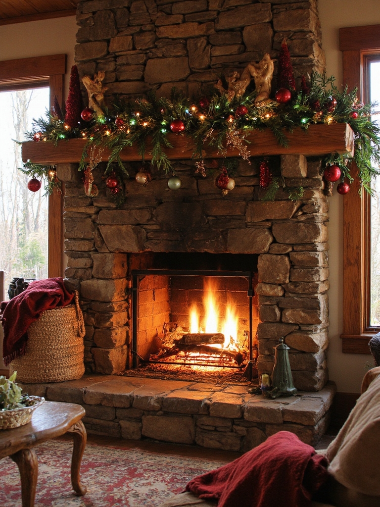 décor de cheminée en rondins rustiques