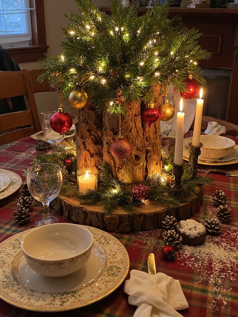 centre de table en rondins rustiques