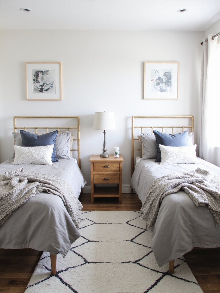 table de nuit partagée lits jumeaux