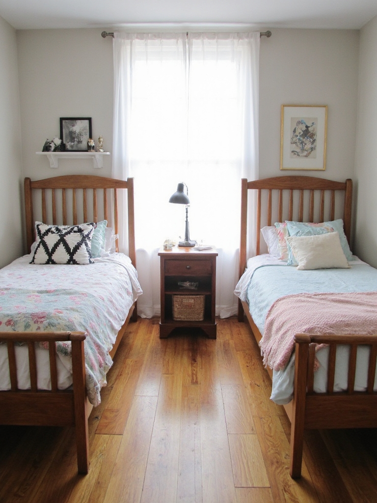 design symétrique de chambre à coucher partagée