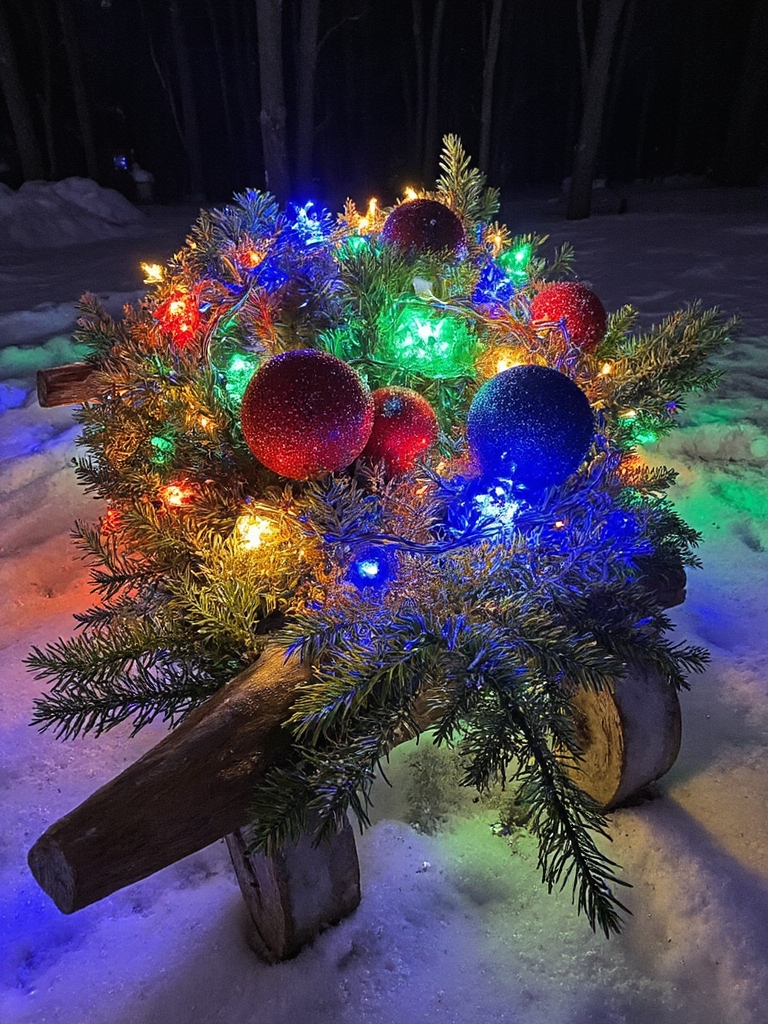 traîneau en bois décor de vacances