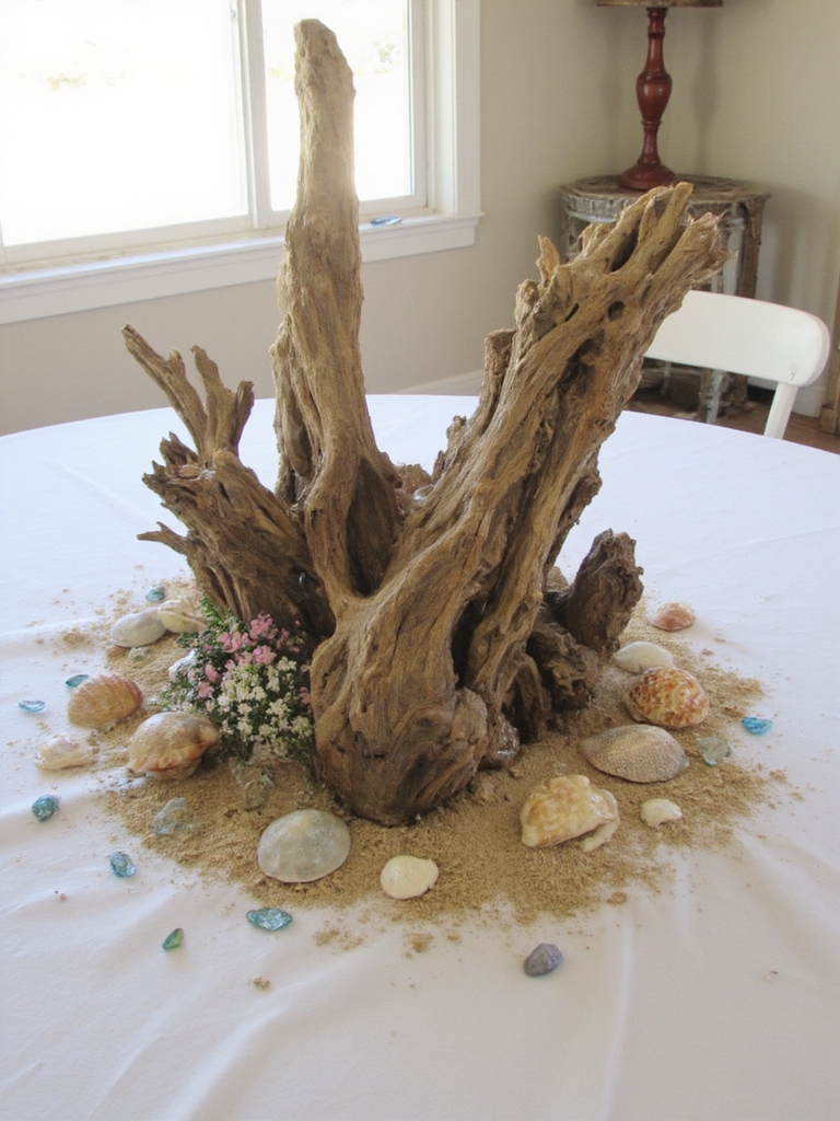 design de centre de table en bois flotté