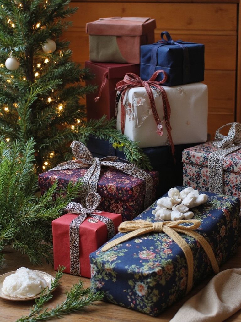 emballage cadeau en tissu réutilisable