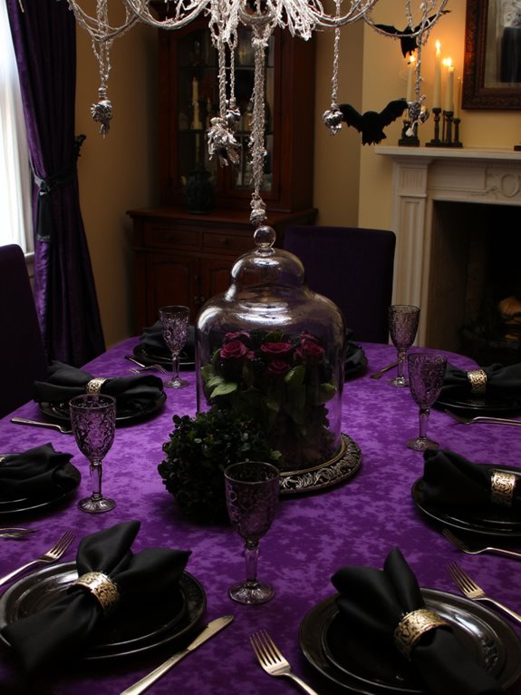 décor de table d'Halloween sur le thème des chauves-souris