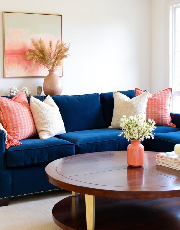 Les accents coraux rehaussent la décoration