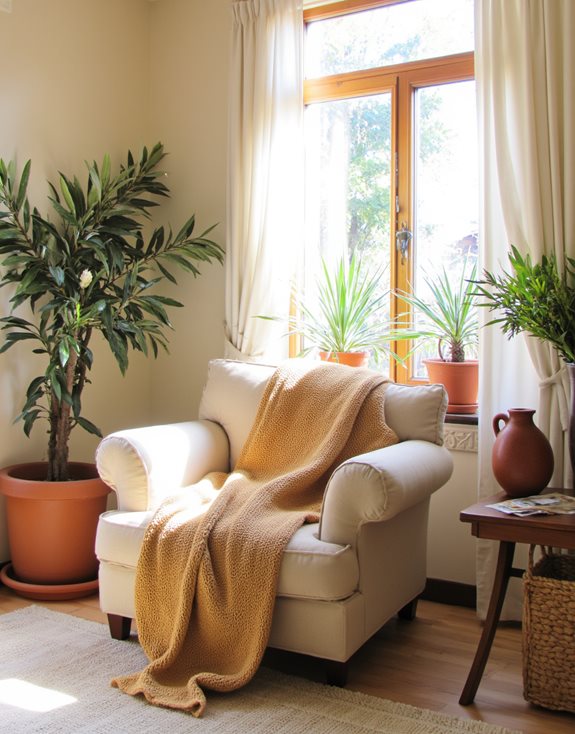 coin douillet avec des couvertures