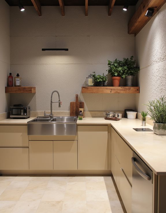 cuisines industrielles beiges et confortables