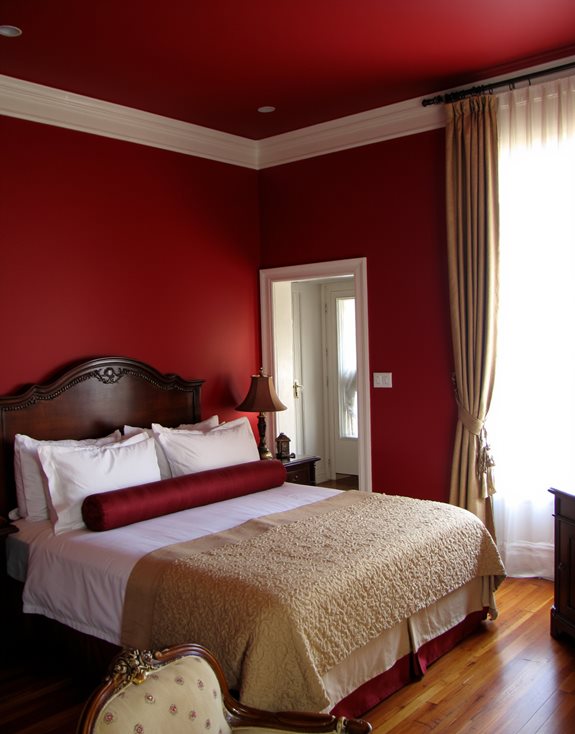 chambre confortable rouge et beige