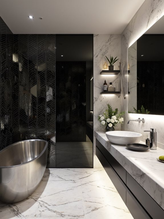 Les finitions métalliques rehaussent les salles de bains