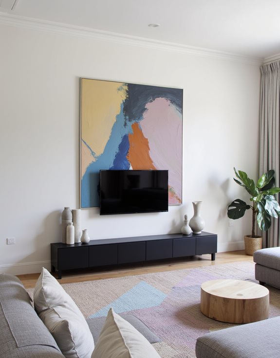 étagères minimalistes et œuvres d'art