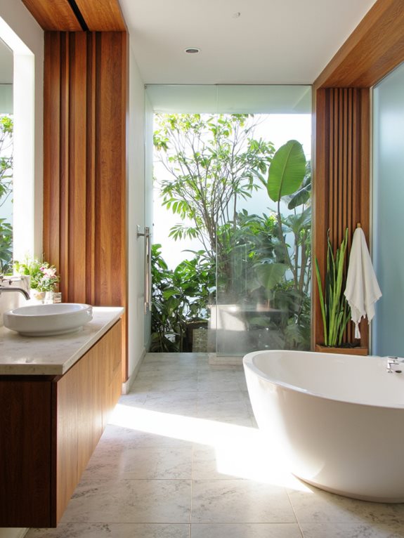 accents de salle de bain en bois naturel