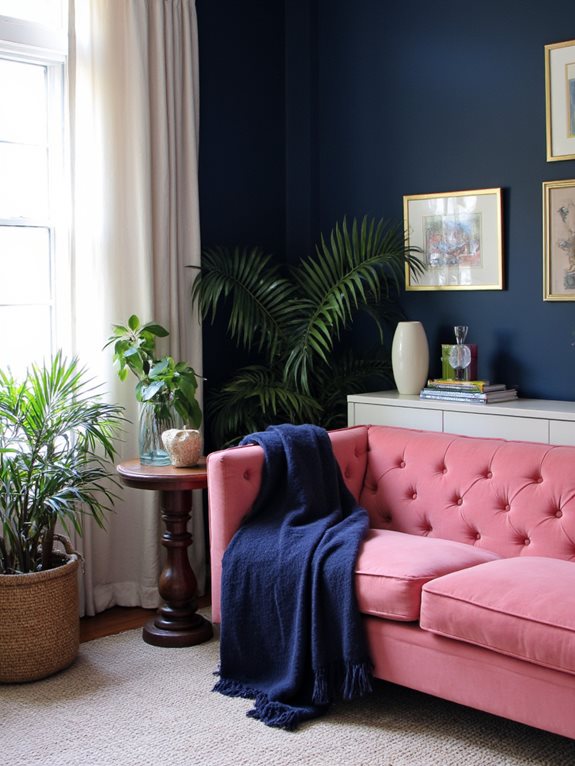 le bleu marine complète le rose