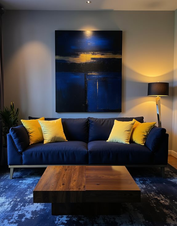 combinaisons de couleurs de canapé bleu marine