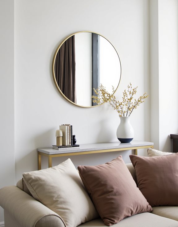 miroir rond au-dessus du console