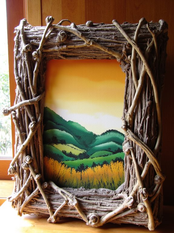 cadre artistique en branches rustiques