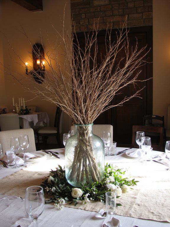 design de centre de table en branche rustique