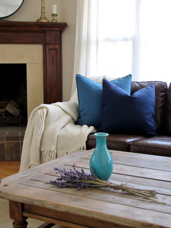 brun rustique et bleu