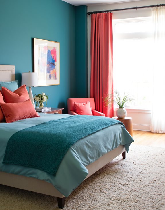 teintes vibrantes de bleu canard et accents corail