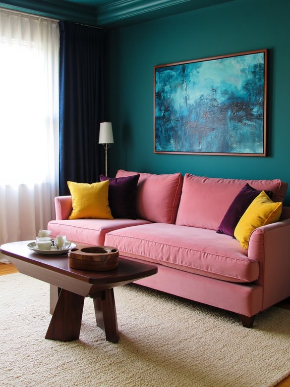 teal vibrant et rose doux