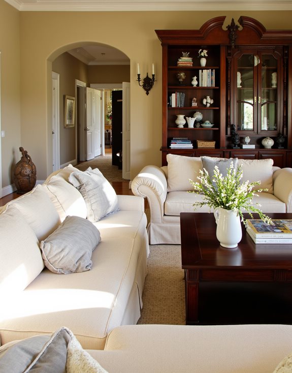 beige chaud et bois foncé