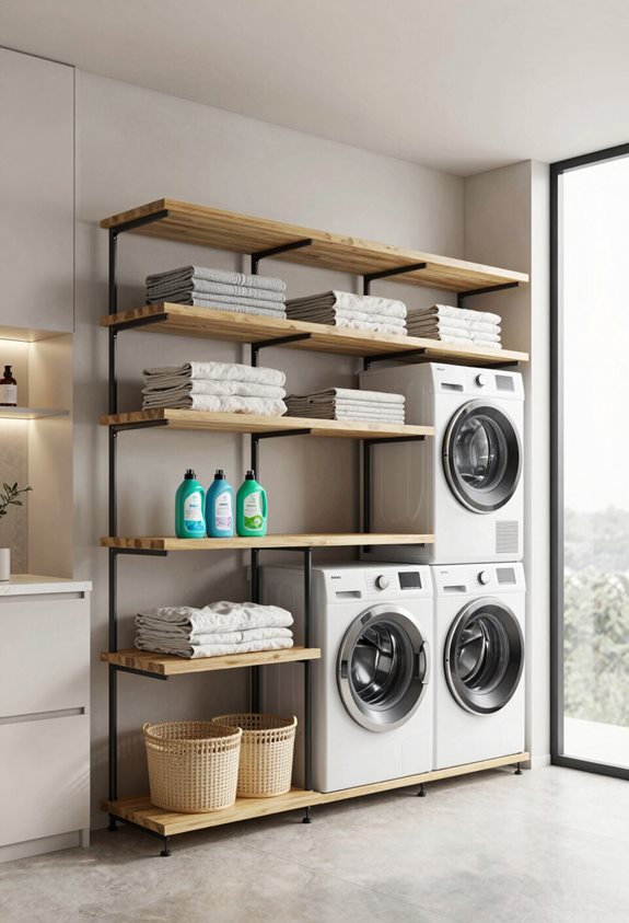 étagères réglables pour la buanderie