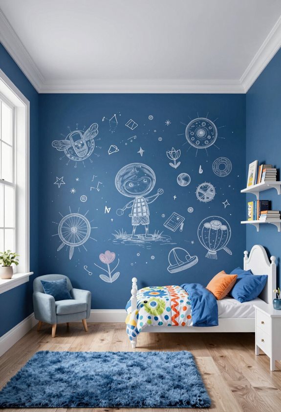 mur artistique en bleu à craie