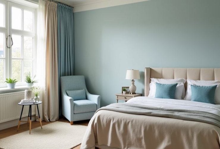 idées de chambre beige et bleue