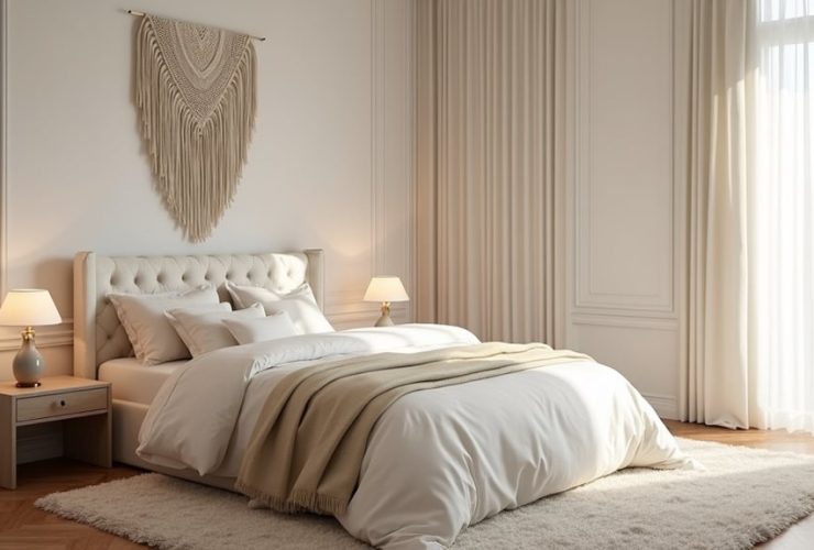 idées de chambre beige et blanche