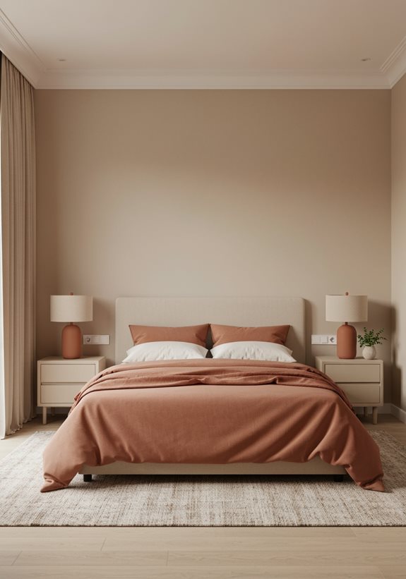 tables de chevet beige avec des lampes en terracotta