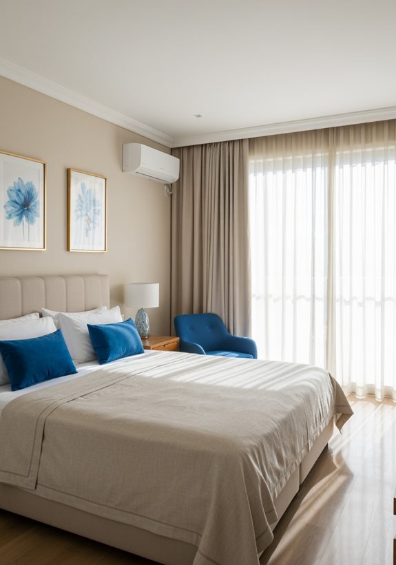 Les accents bleus vifs rehaussent