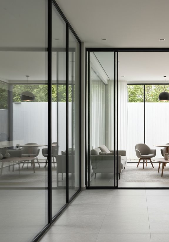 salon lumineux avec des murs en verre