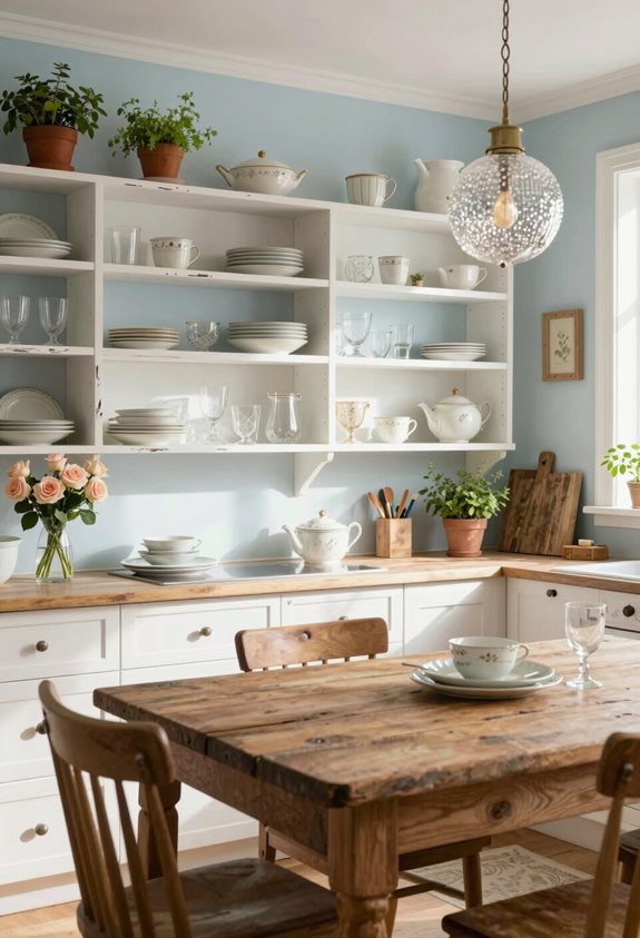 cuisine à étagères ouvertes charmante