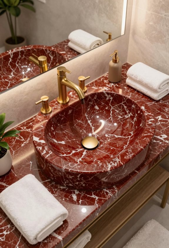 éviers en marbre rouge chic