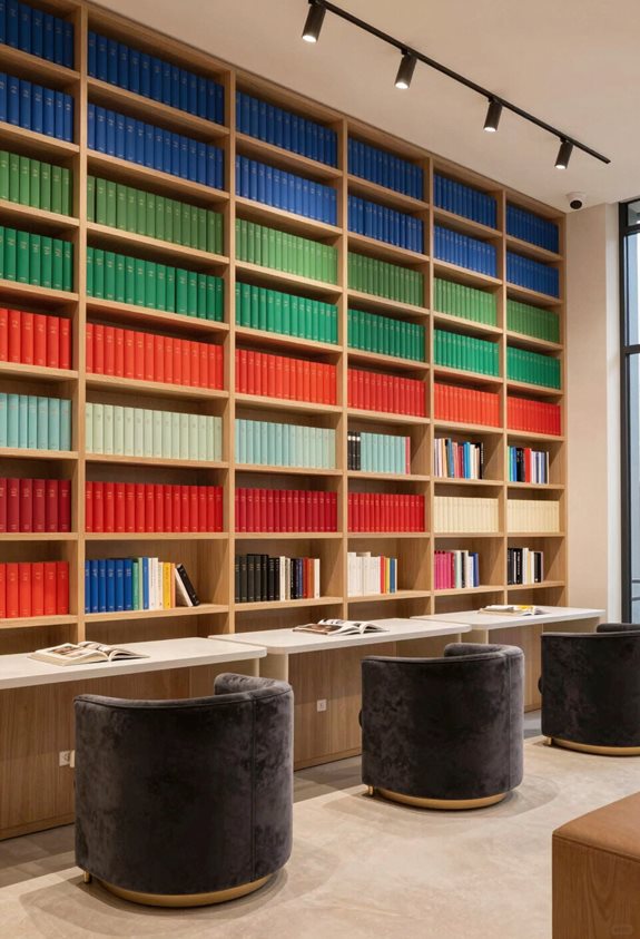 arrangements de livres codés par couleur