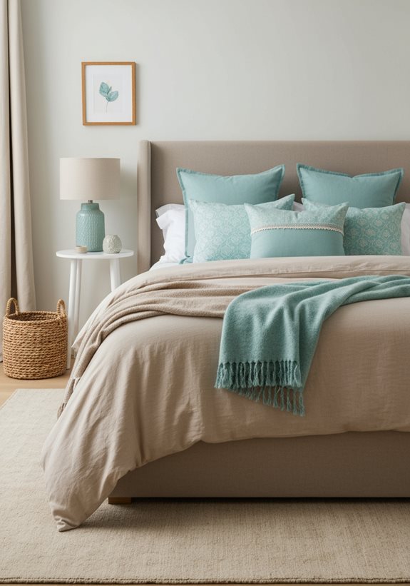 couches beige et aqua confortables