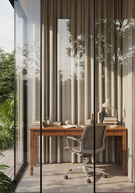 coin d'étude chaleureux encastré dans du verre