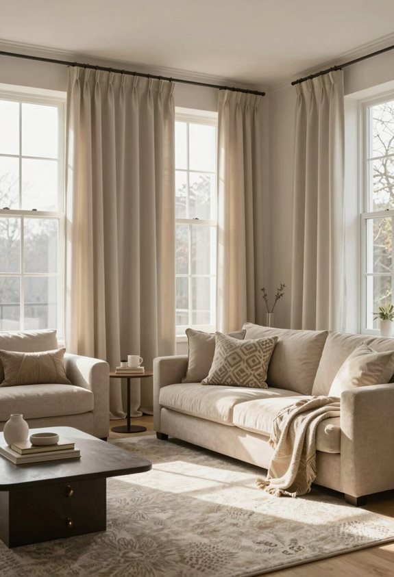 des rideaux neutres et confortables rehaussent l'élégance