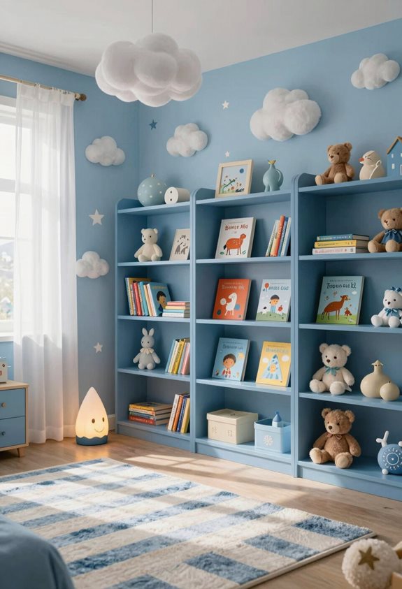 idées de bibliothèques décoratives bleues