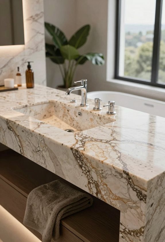 comptoirs de salle de bains en travertin élégant