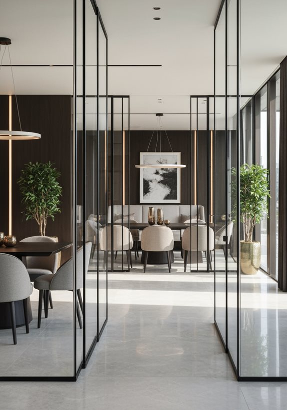 murs de verre pour la salle à manger