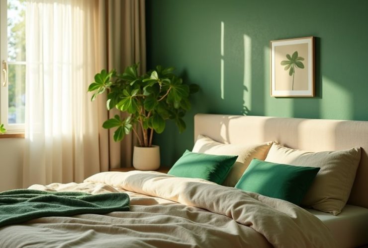 idées de chambre verte et beige