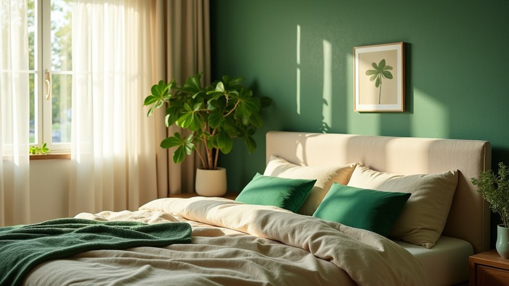 idées de chambre verte et beige